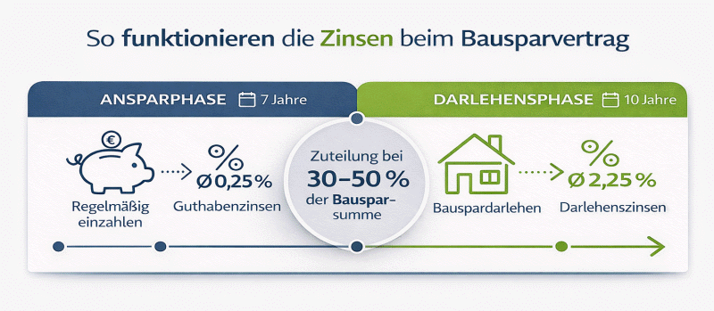So funktionieren Bausparzinsen - Sparphase und Darlehensphase